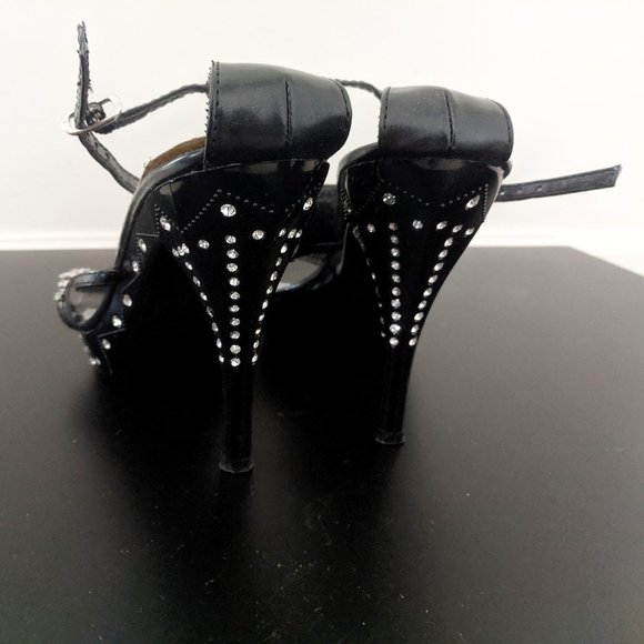 NEW Black Diamond Rhinestone Strappy Stiletto Heels - Picture 6 of 15